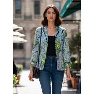JS Collection Silk Paisley Women's Jacket‎ Mandarin Collar Designer Size 14 USA